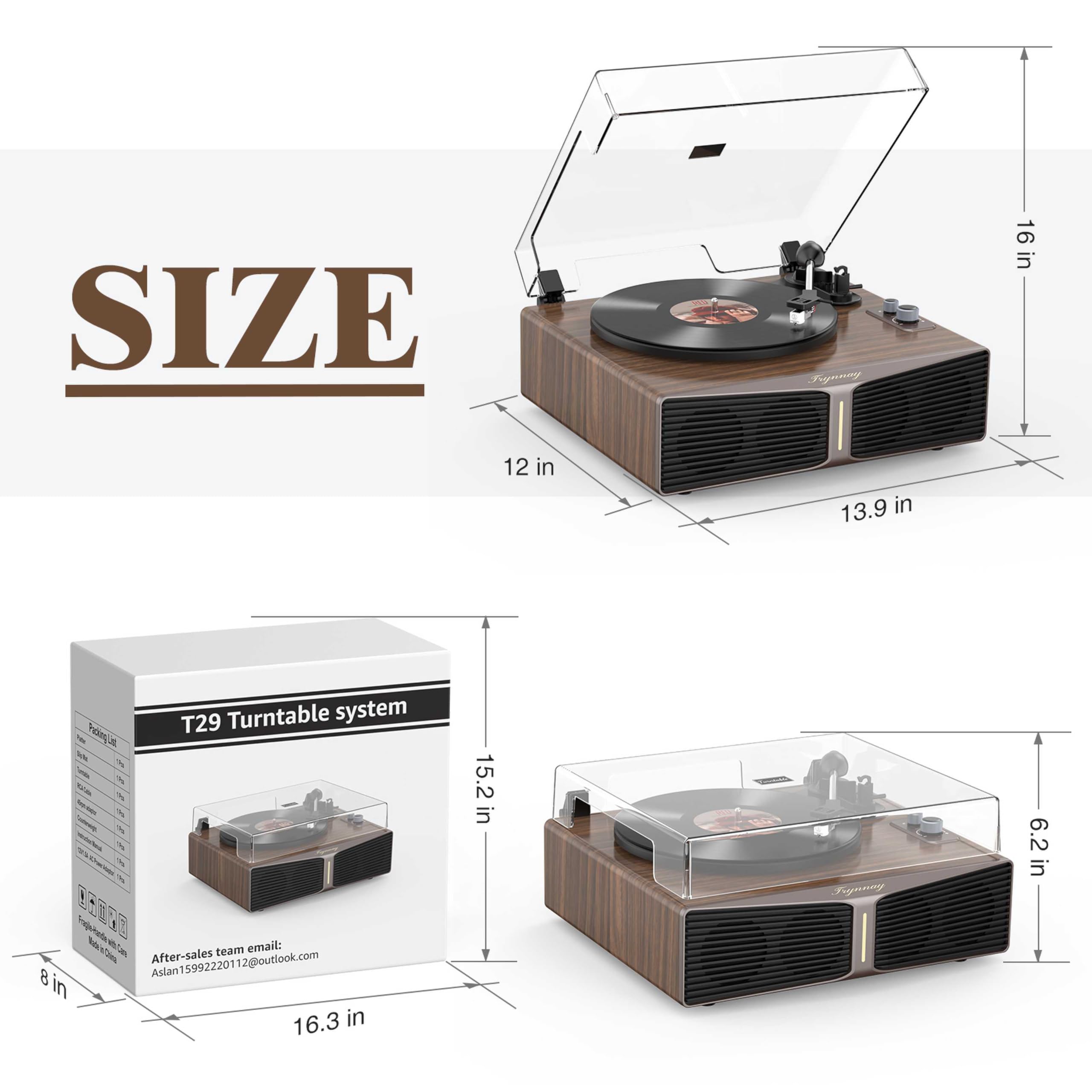 Platine Vinyle avec Haut-parleurs intégrés, Platine Bluetooth avec Haut-parleurs intégrés, contrepoids réglable, AT-3600L, 33/45 Tours/Minute, Barre Lumineuse à luminosité réglable, Brun