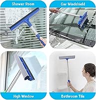 Vista 7 de Escobilla de ventana para el hogar, herramienta de limpieza de puerta de ducha de mango largo de 56 pulgadas, limpiador de vidrio 2 en 1