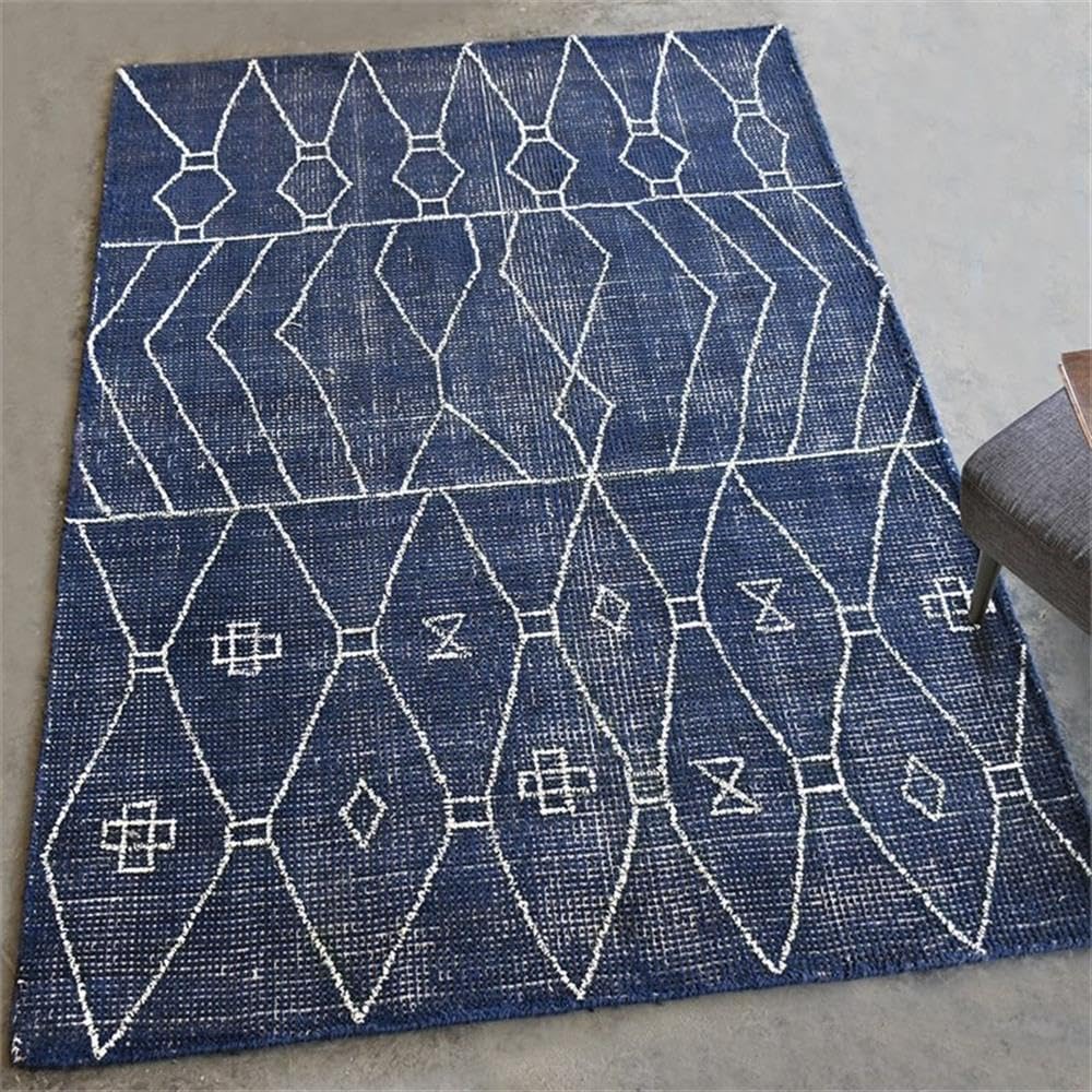 BOWERY HILL Hand Woven Wool Rug, 8' x 10' Area Rug, Indigo Blue and White Tribal Design, Modern Style, Durable Construction, Home Decor Rug for Living Room or Bedroom