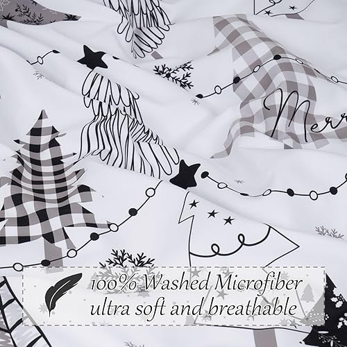 Miniatura 3 de Juego de edredón reversible de Navidad de 3 piezas, tamaño King, juego de edredón ligero con diseño de árbol de Navidad, juego de colcha con copos