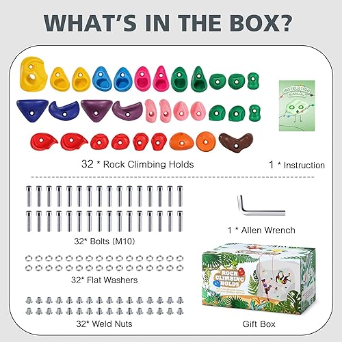 Miniatura 2 de TOPNEW 32 soportes para escalada en roca de varios tamaños para niños, pared de roca para adultos, agarres de pared de roca para escalada para