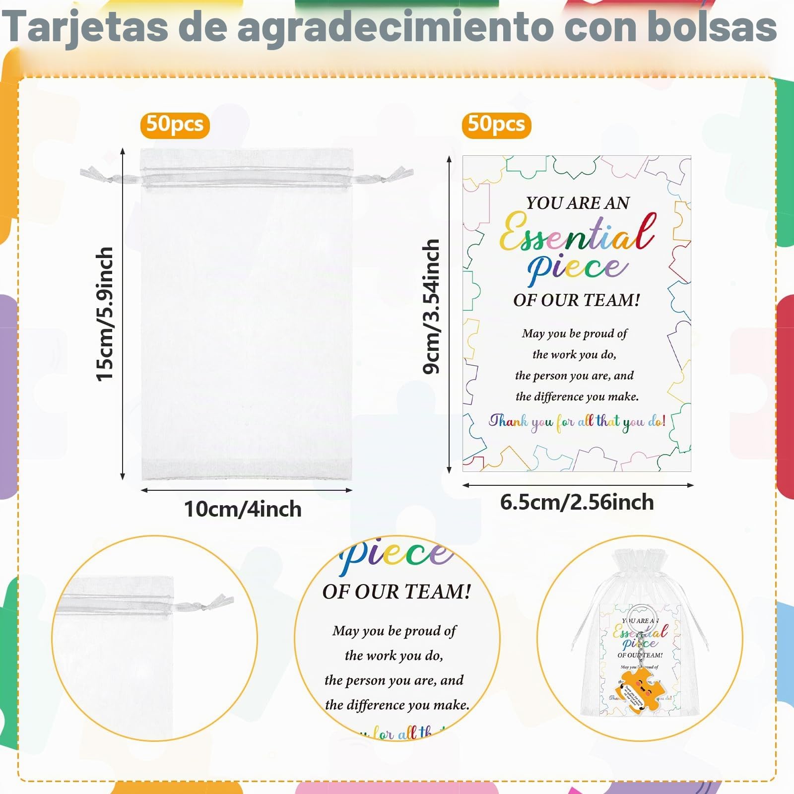 Juego de 30/50/80 llaveros de rompecabezas de agradecimiento para regalos de agradecimiento al equipo, llavero acrílico con tarjetas de agradecimiento para empleados, personal, colegas