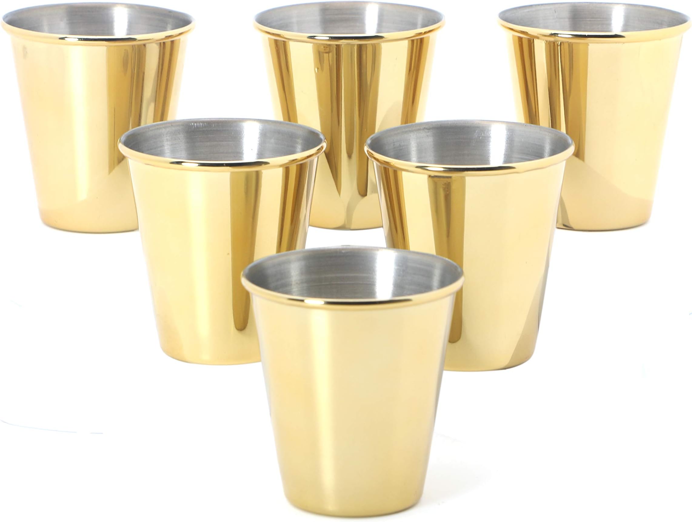 Set of 6 Gold Stainless Steel Shot Glasses - 70ml - Groomsmen Gift - Cool Unique Metal Shot Glasses for Tequila, Whiskey, Espresso
