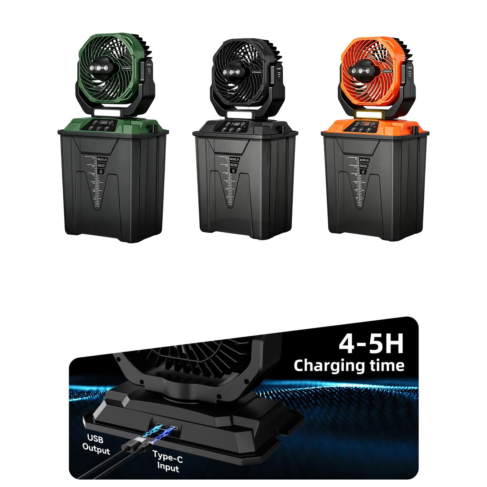 Ventilatore da campeggio portatile con base d'acqua, verde
