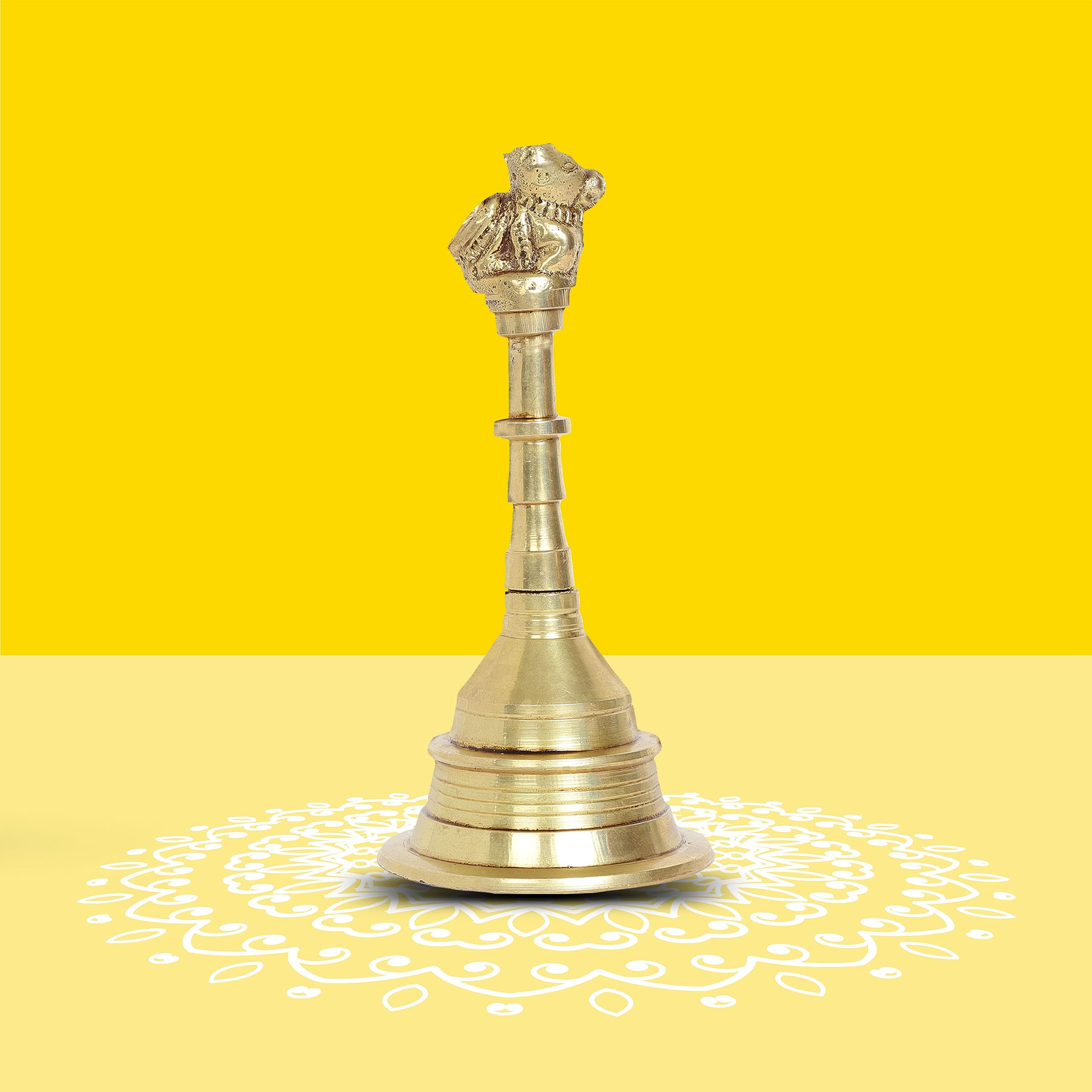 10Club Nandi Pooja Bell - 1 Pc - 100% Pure Brass | Puja Bell with Nandi for Home Mandir | Yellow Antique Finish