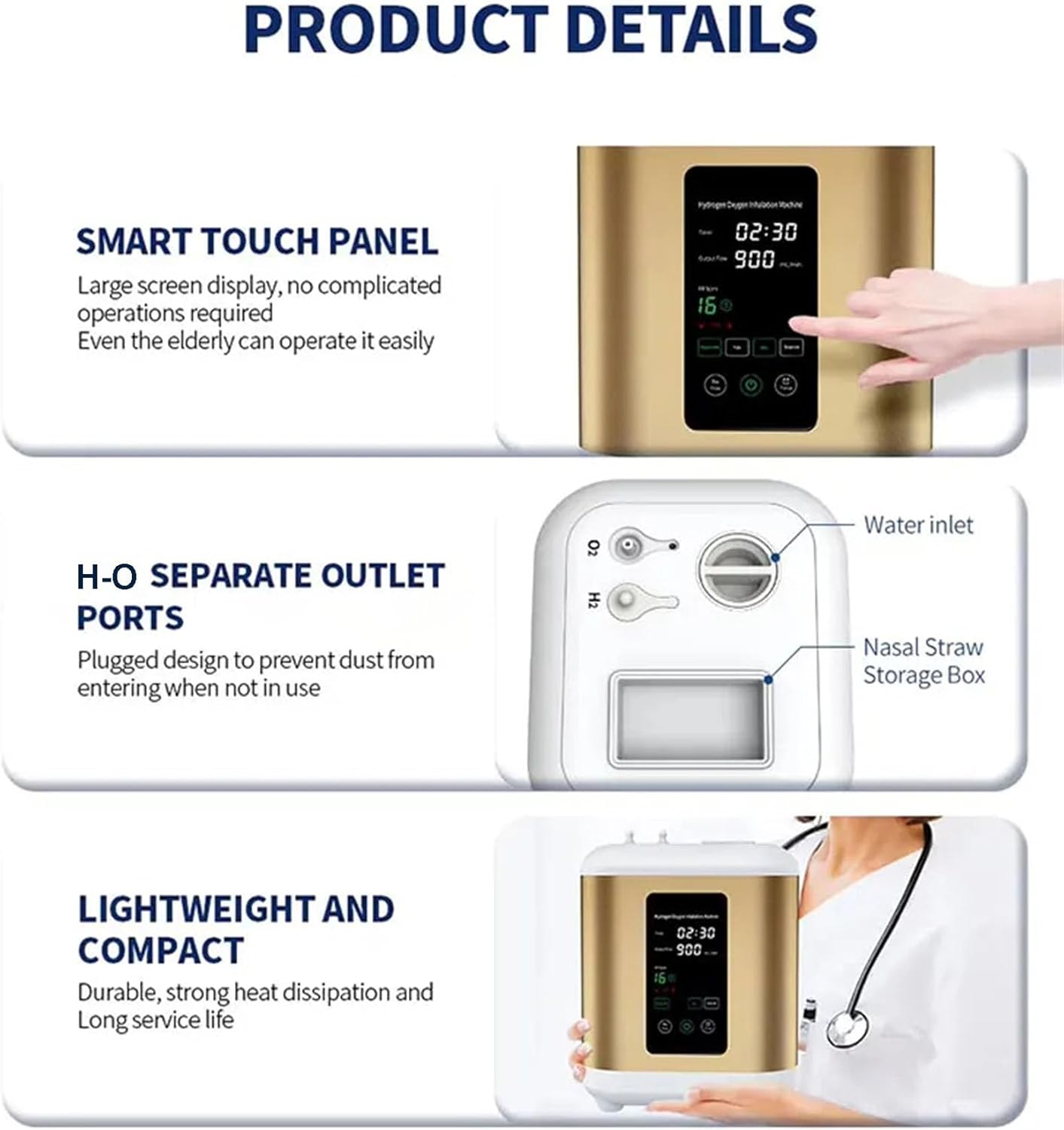 SPE PEM Technology Hydrogen Inhalation Machine 600ml/900ml, H2 Inhaler, Hydrogen Water Generator, Brown's Gas Breathing Device for Home