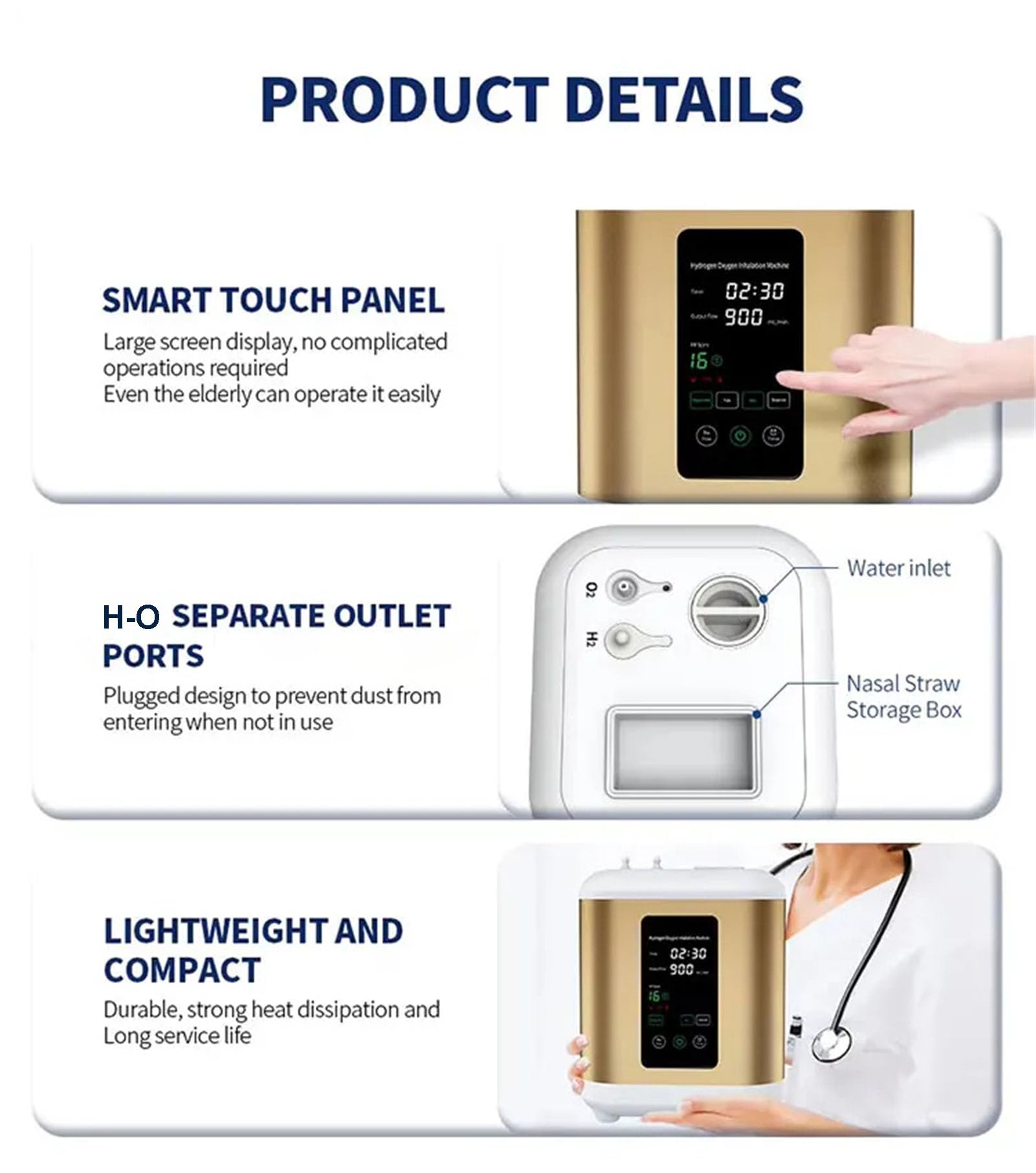Inhalator Wodorowy Klasy Medycznej 600/900 Ml/Min – Pem Tech, 99,99% Ultraczystego H2, Urządzenie Do Terapii Wodorowej, Przenośny Inhalator H2 Gold 900ml/min