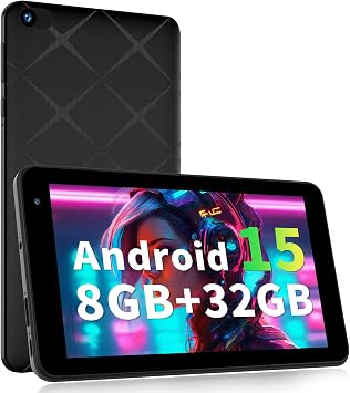 VASOUN 7-inch Android 15 Tablet,8GB3+5GB Expand RAM,32GB Storage,Expand to 1TB,5GHZ WIFI,Five Core, IPS Screen,Dual Camera, Bluetooth, Lightweight Tablets PC,Type-C,Black