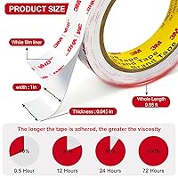 Vista 4 de 0.39in X 9.85ft Double Sided Tape Heavy Duty, Removable Mounting Tape for Wall, White Sticky Foam Tape, Picture Hanging Strips & Poster Hanger