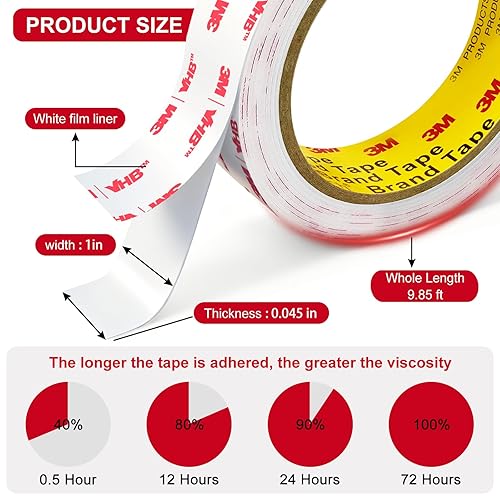 Miniatura 4 de Cinta de doble cara de 1 pulgada x 9.85 pies, resistente, cinta de montaje extraíble para pared, cinta de espuma adhesiva blanca, tiras para colgar