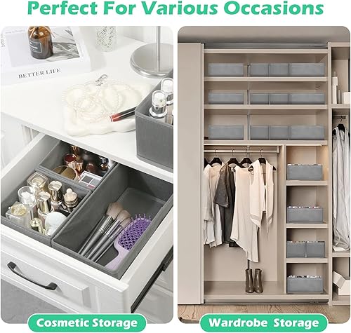 Miniatura 7 de Organizador de ropa con cajones, paquete de 16, separadores de cajones de ropa interior gris de 3 tamaños, organizador de armario plegable de tela,