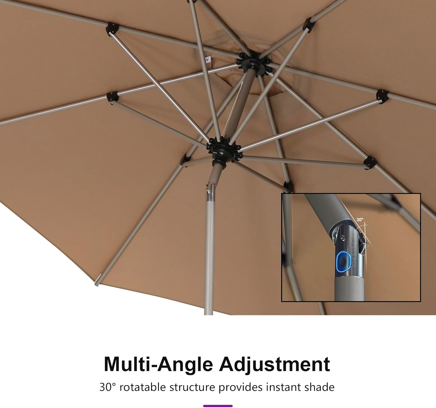 PURPLE LEAF 9' Round Patio Umbrella with Tilt Adjustment, Outdoor Table Umbrella Champagne Aluminum Frame, Market Umbrella Pool Umbrella for Deck Garden, Patio, or Poolside