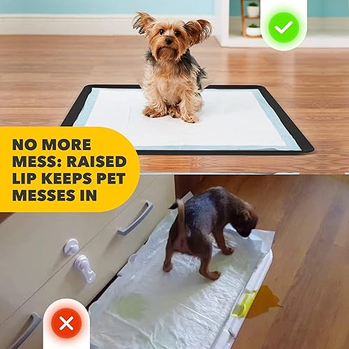 Miniatura 4 de Skywin Bandeja para almohadillas para perros, color negro, paquete de 2 soportes para orina antiderrames para perros, soporte para almohadilla de