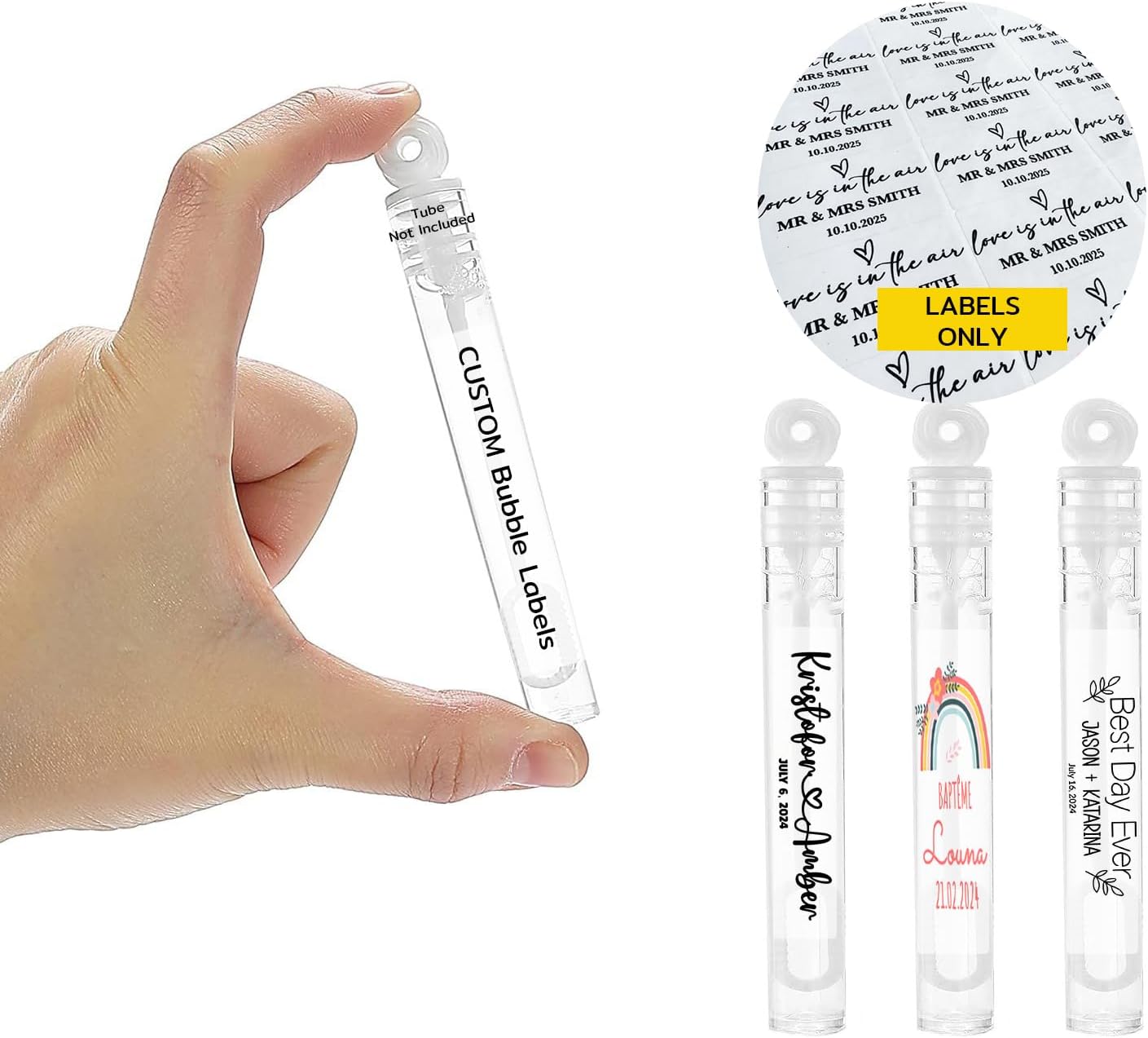Custom Bubble Labels,Personalized Wedding Bubble Wand Stickers,Custom Waterproof Stickers for Cups Waterproof,Wine Glass Drink Markers,Handmade Items - Tube not Included (0.65''x2'' (1.65x5cm))
