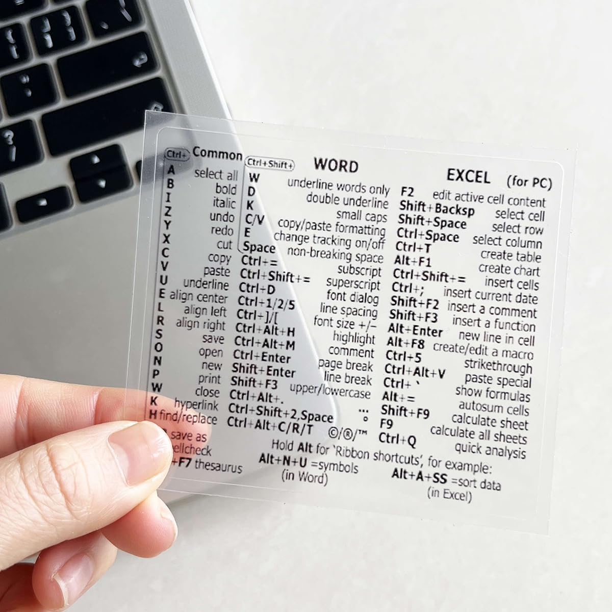 Levomat 1PCS Word/Excel (for Windows) Clear Keyboard Shortcut Sticker, Quick Reference Shortcut Guide Stickers, No-Residue Vinyl for laptop (W sticker)