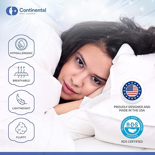 Miniatura 4 de Serenity - Edredón europeo de plumón de ganso blanco de 700 relleno, hipoalergénico, esponjoso, ligero, fabricado en los Estados Unidos, tamaño