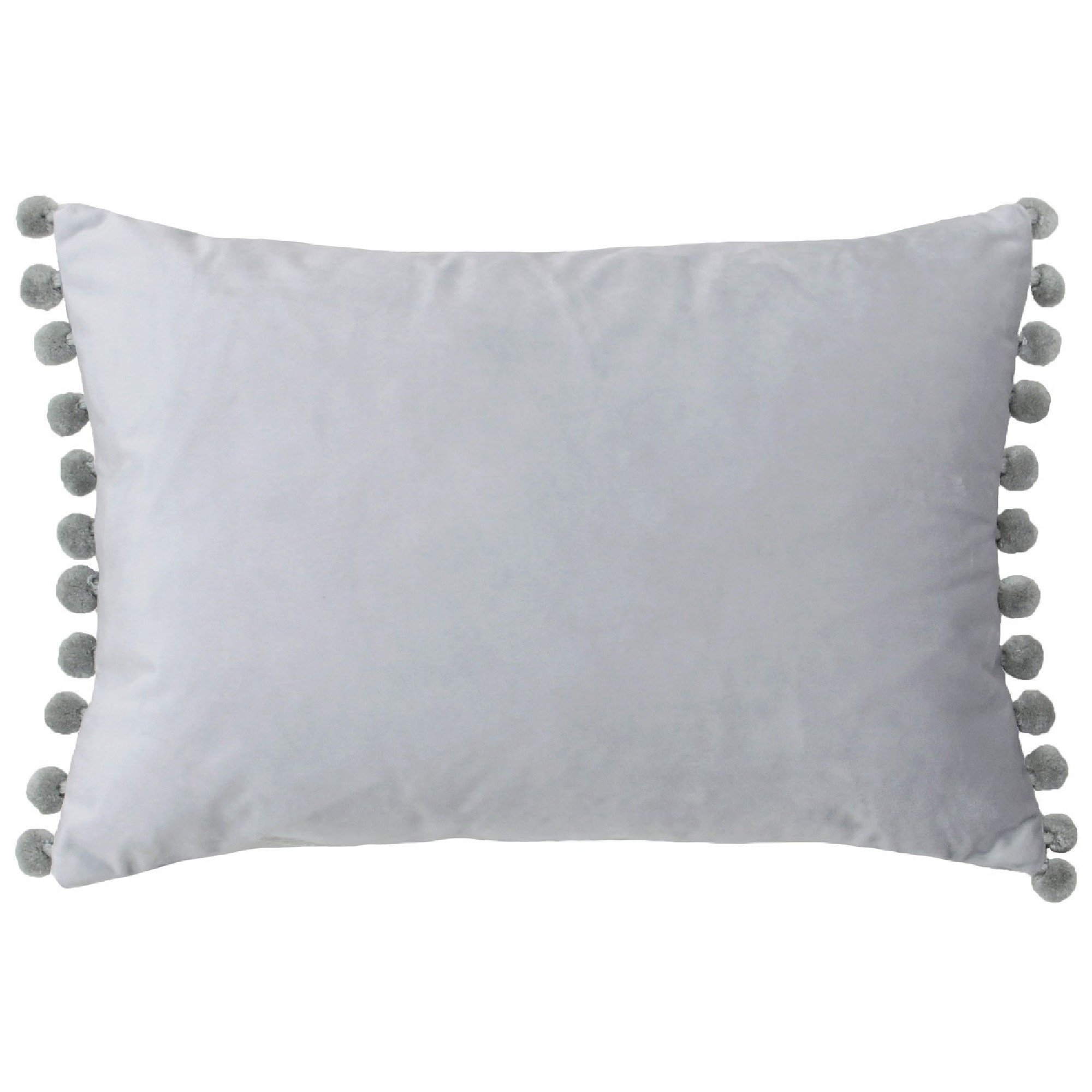 Paoletti Fiesta Rechteckige Kissenhülle – Samtoptik mit Bommelkante (Taube/Silber – 35 x 50 cm)