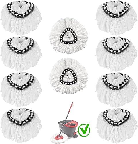 Paquete de 10 cabezales de repuesto de trapeador giratorio, cabezales de repuesto de trapeador giratorio 100% microfibra, cabezal de trapeador de