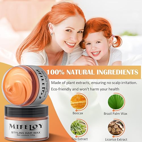 Miniatura 3 de Cera temporal de color naranja para el cabello, 4.23 onzas, tinte en crema para peinado natural instantáneo, pomadas lavables para hombres, niñas,