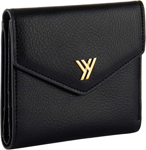 YBONNE Cartera delgada para mujer, con bloqueo RFID, de piel auténtica, pequeña, compacta, plegable, mini, con bolsillo tipo sobre, tarjetero, Negro
