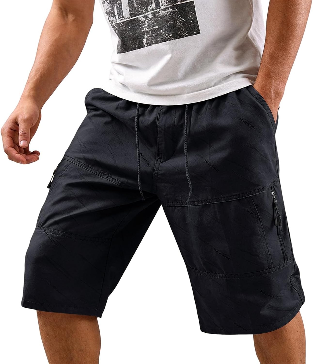 Cargo Shorts for Men Drawstring Stretch Elastic Waist Casual Work Golf Shorts Men