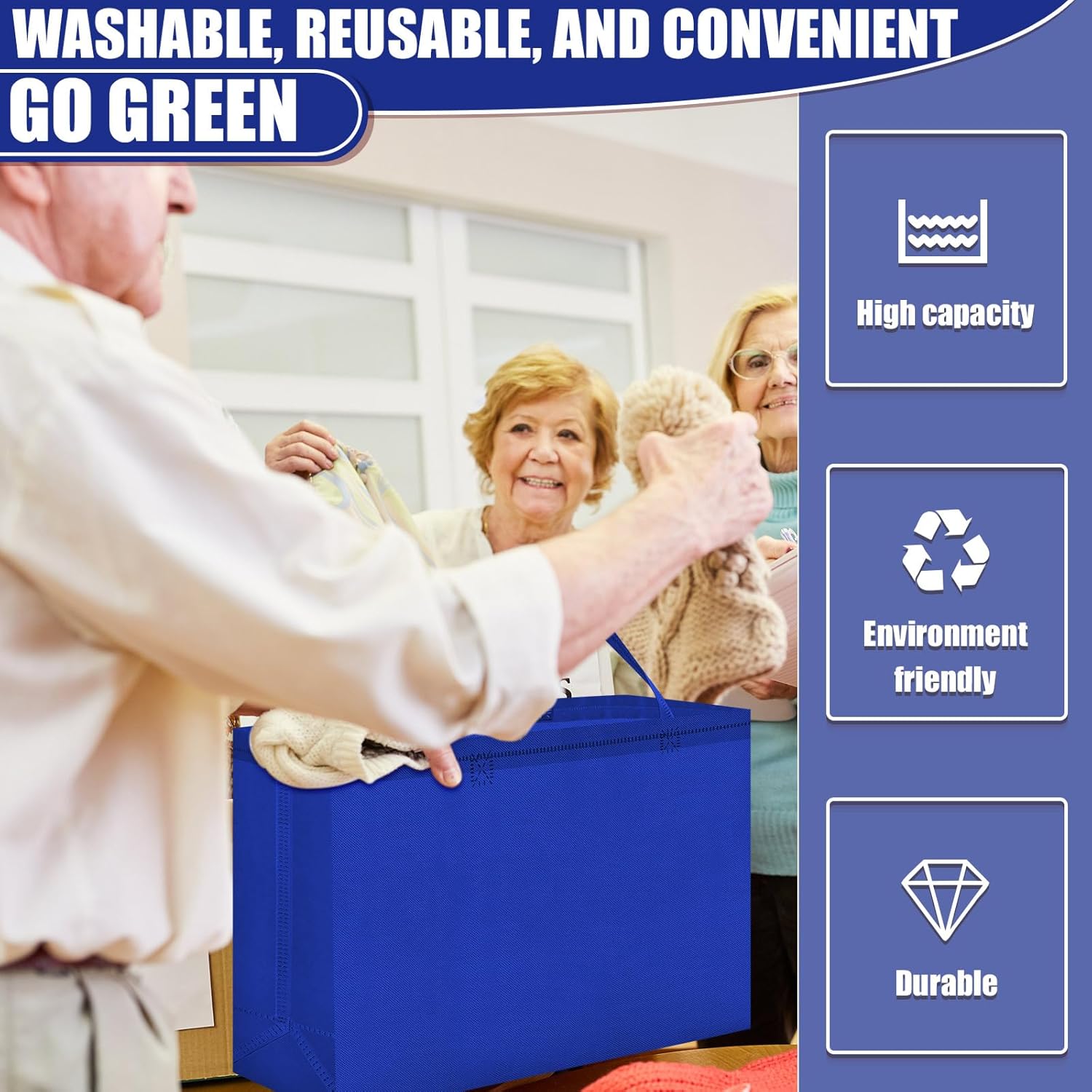 Windyun Reusable Grocery Bags Large Non Woven Shopping Bags with Handles Foldable Portable Tote, 16x6x12 Inch - Image 7