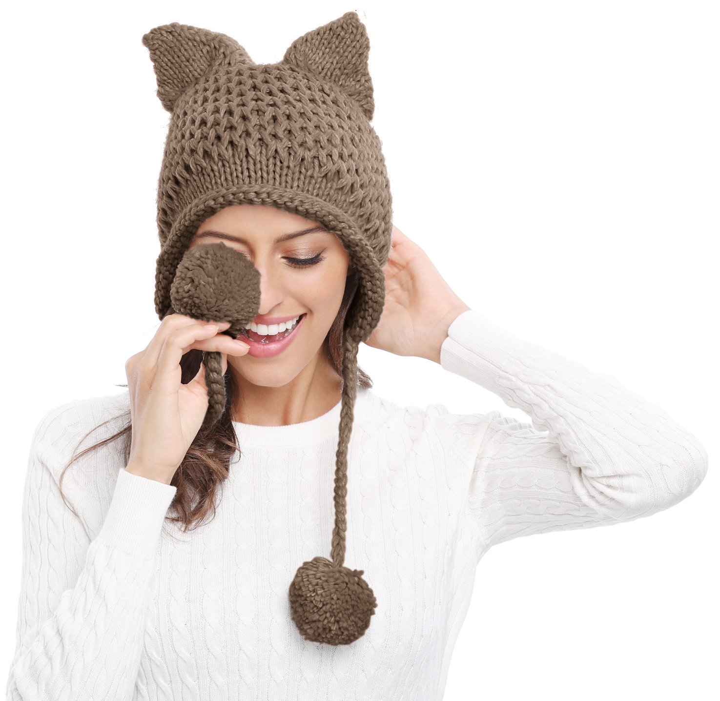 Amazon.com: Bellady Winter Cute Cat Ears Knit Hat Ear Flap Crochet