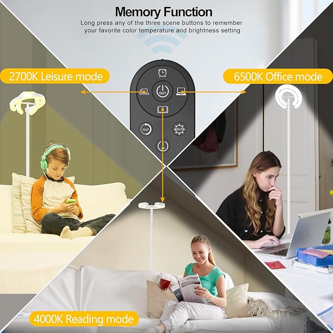 EPABINA Torchiere Floor Lamp for Bedroom, 75.5 Inch Tall Corner Standing Lamp for Living Room with Rotatable Ring Lights, 36W Bright Dimmable LED Floor Light with Remote Control for Reading Office photo 3