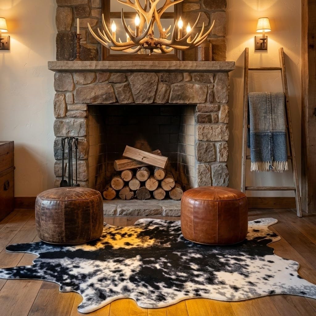 MustMat Faux Cowhide Rug Cow Print Rug Western Cowhide Area Rugs for Living Room (Black and White, 2.6ft x 4.1ft)