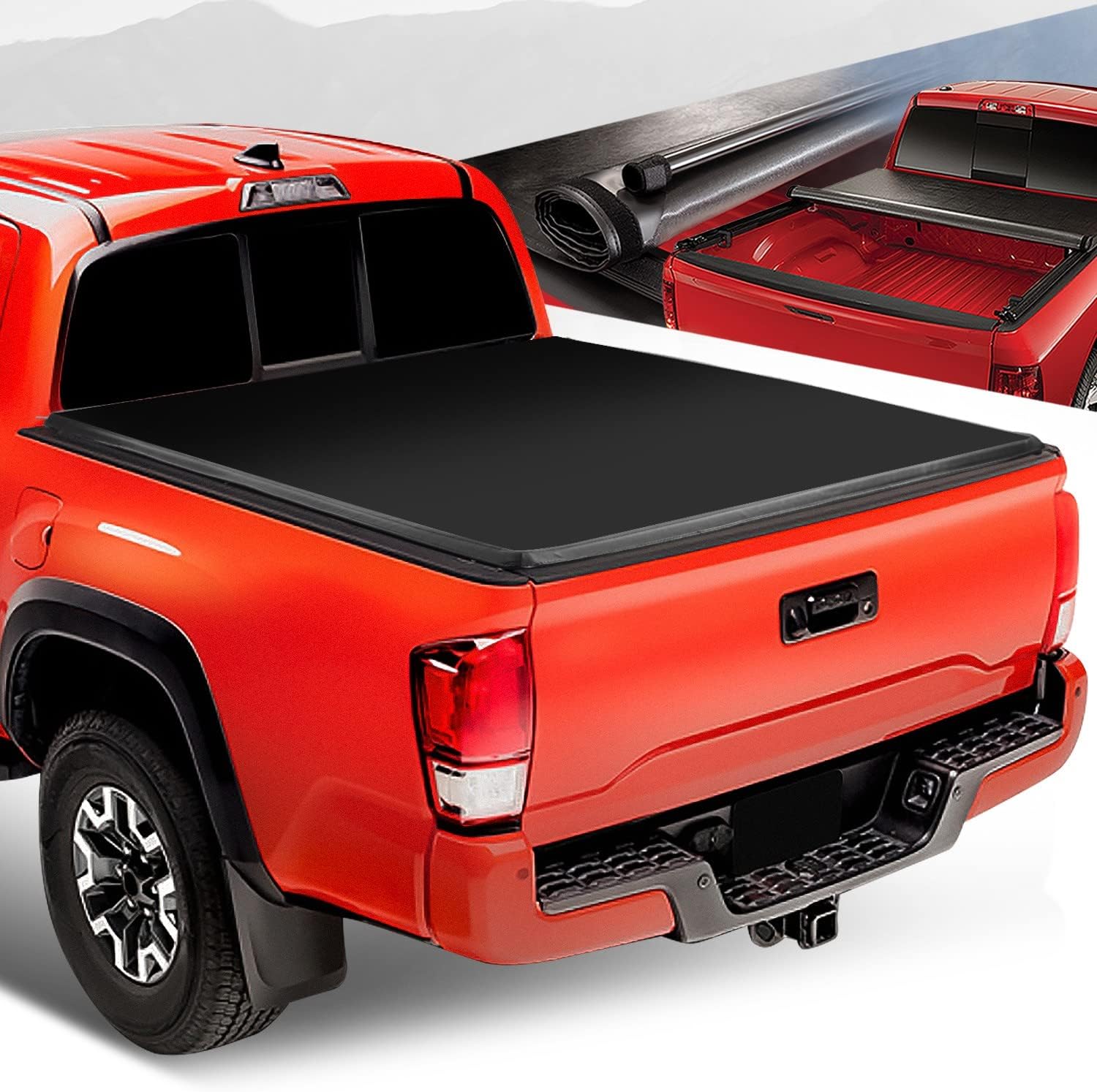 Auto Dynasty Soft Roll-up Truck Bed Tonneau Cover Compatible with 2005-2015 Toyota Tacoma 5Ft Fleetside/Styleside Bed, Matte Black Soft Vinyl Top