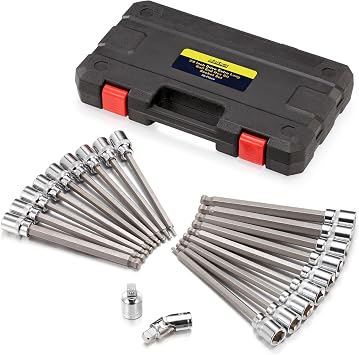 3/8 Inch Drive Extra Long Ball End Hex Bit Socket Set,20-Piece SAE & Metric Allen Socket Set 3mm to 10mm & 1/8-3/8 Inch S2 Steel Bits