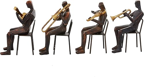 Miniatura 4 de Deco 79 Polystone - Escultura decorativa de músico, estatuas de decoración del hogar con instrumentos dorados, juego de 4 figuras de acento de 5