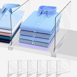 Acrylic Shelf Dividers For Closet Organization, Closet Shelf Organizer Closet Organizer For Bedroom, Closet Dividers For Shelves Clear Acrylic Shelf Dividers Clothing Divider Shelf (Clear,6 Pack)