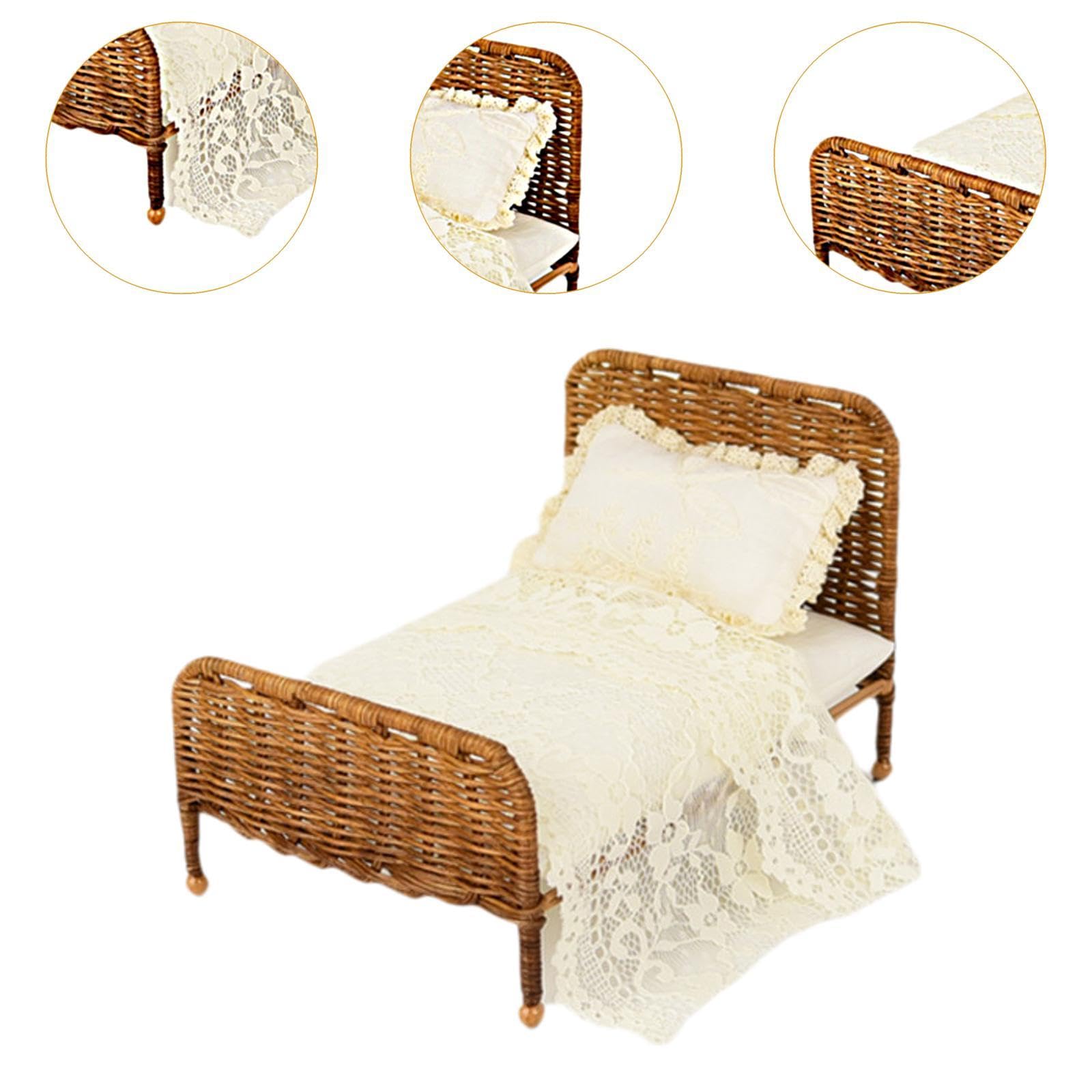 Letto Miniatura Per Кукольный Дом От Рогожки Для Микро,Pizzo Bianco Crema