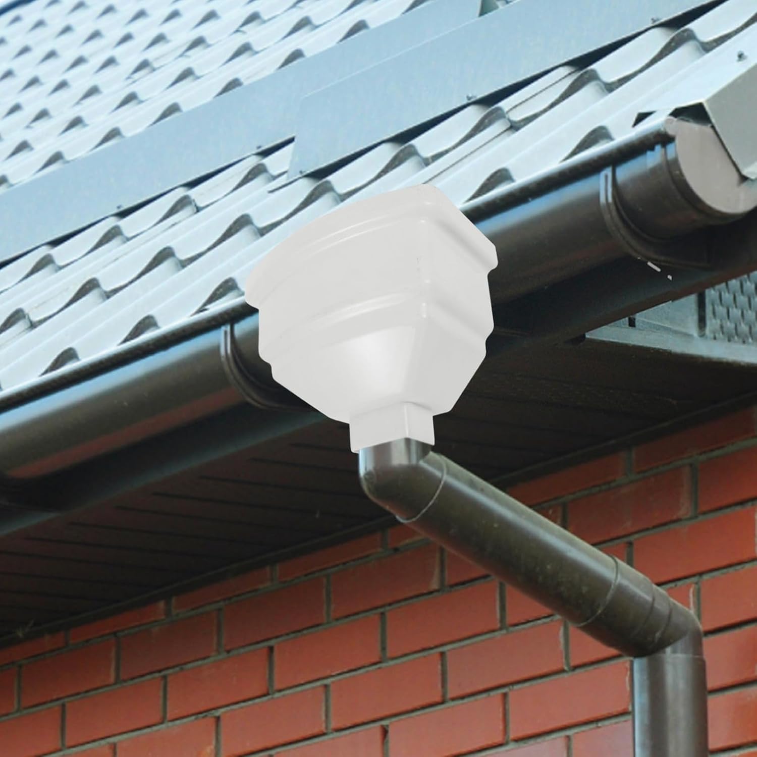 CALLARON PVC Rainwater Diverter Funnel 80x100mm for Gutter Downspout Water Collection, Villa Roof Drainage System Rain Barrel Accessory for Home Exterior Water Management