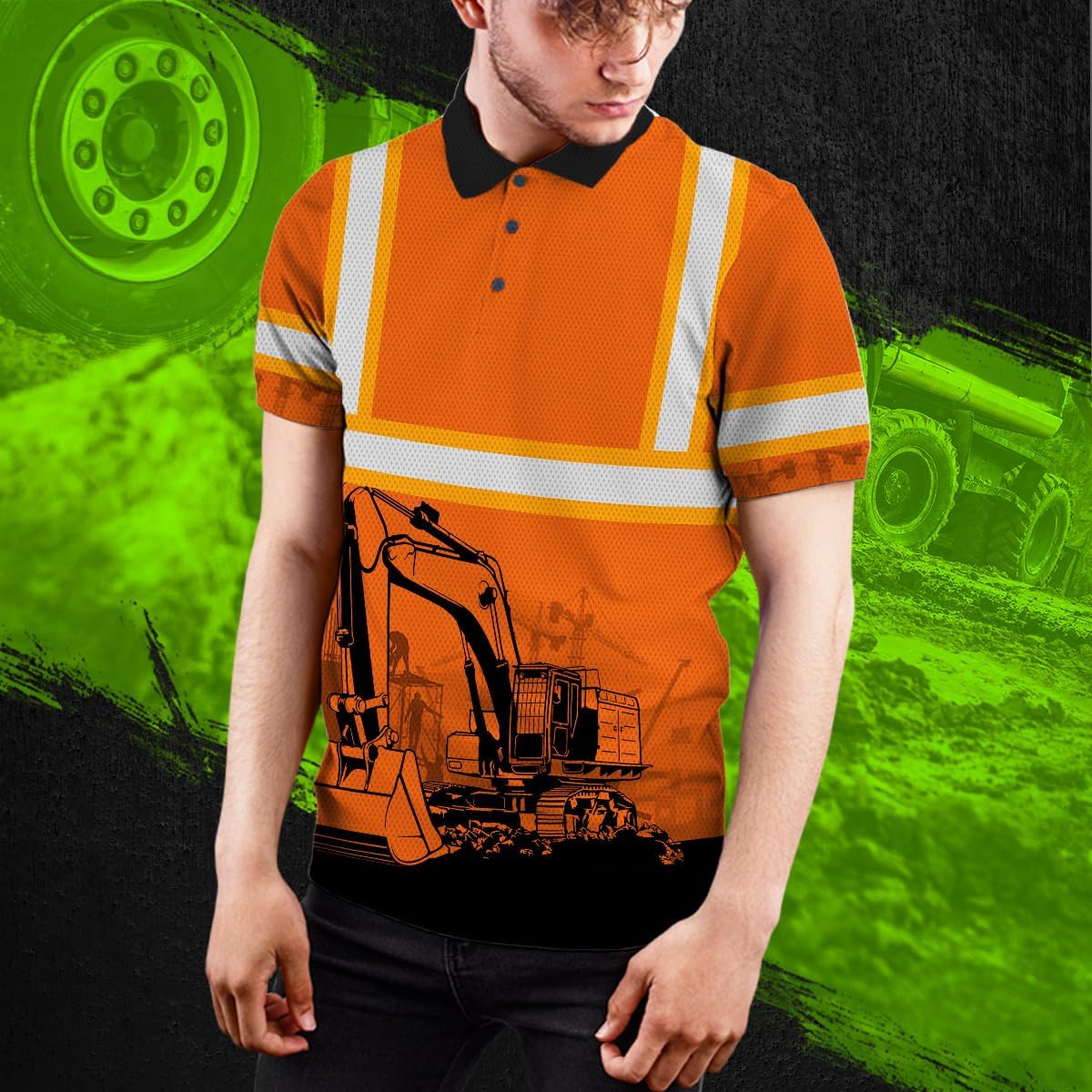 Matedecor Flag Reflective Polo Job High Visibility Shirt for Men and Women Safety Polo Shirts Workwear for Worker, Patriotic