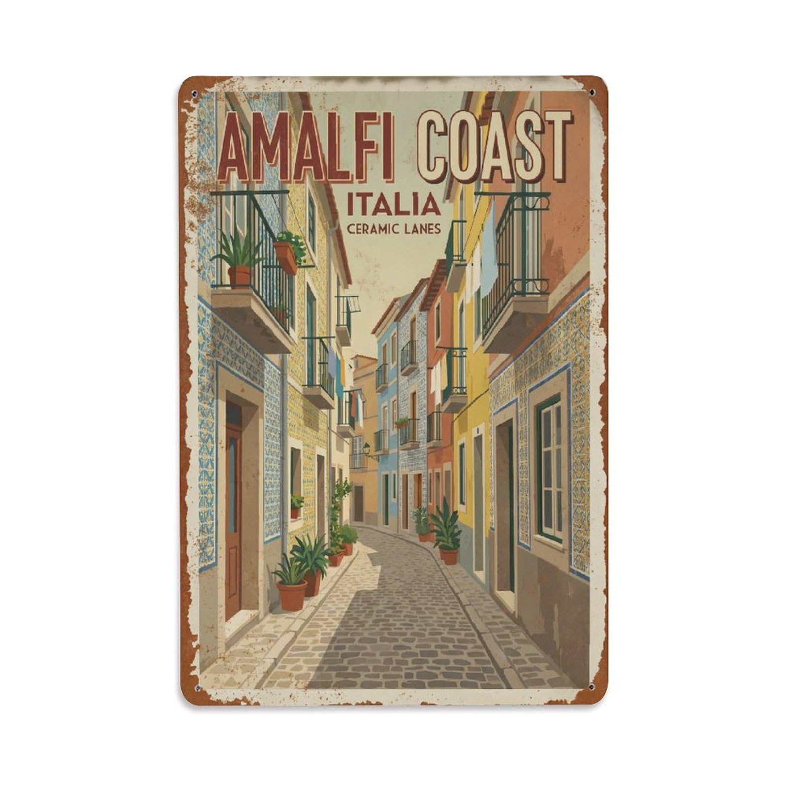 Vintage Travel Alley Italy Narrow Metal Tin Sign
