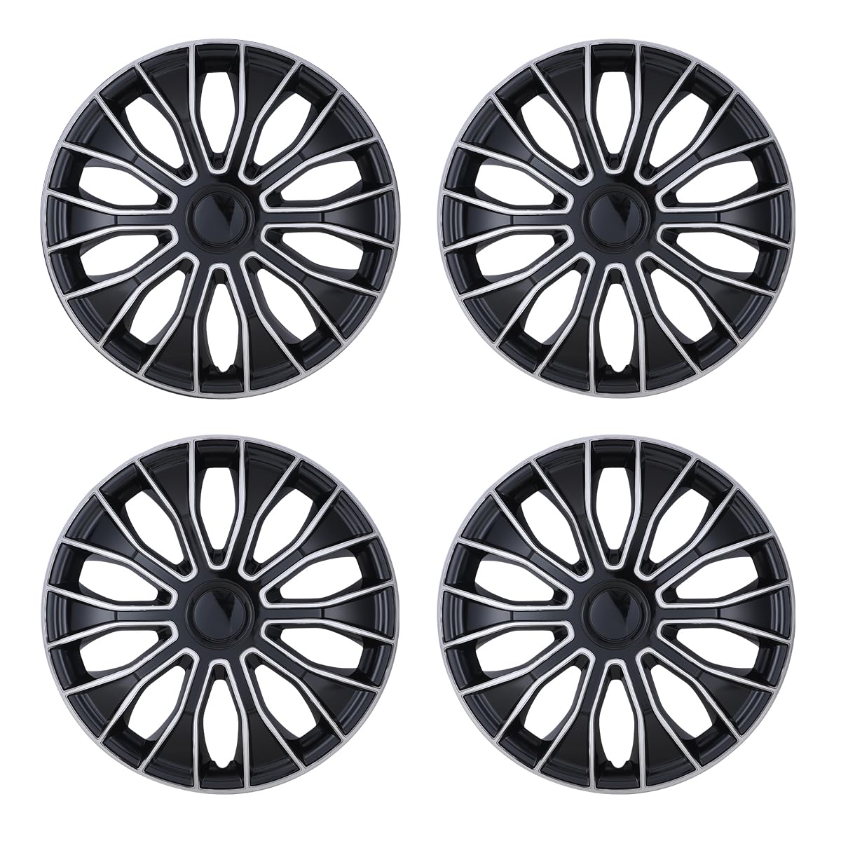 15 Inch Hubcaps Set of 4 Wheel Rim Cover Universal R15 Hub Caps Replacement ABS Material Exterior Accessories for Car Pickup Truck SUV, Silver & Black Lacquer