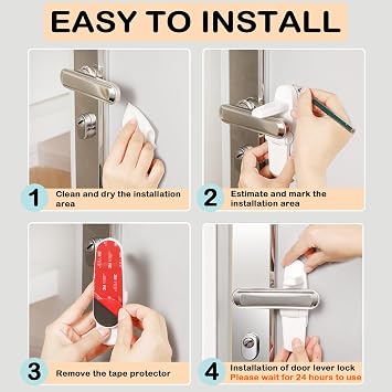 Childproof Door Lever Lock(2 Pack) Door Locks for Kids Safety,Preventing Babies From Opening Doors,Child Proof Door Lock with 3M Adhesive,Easy Install & Remove,Durable ABS,White