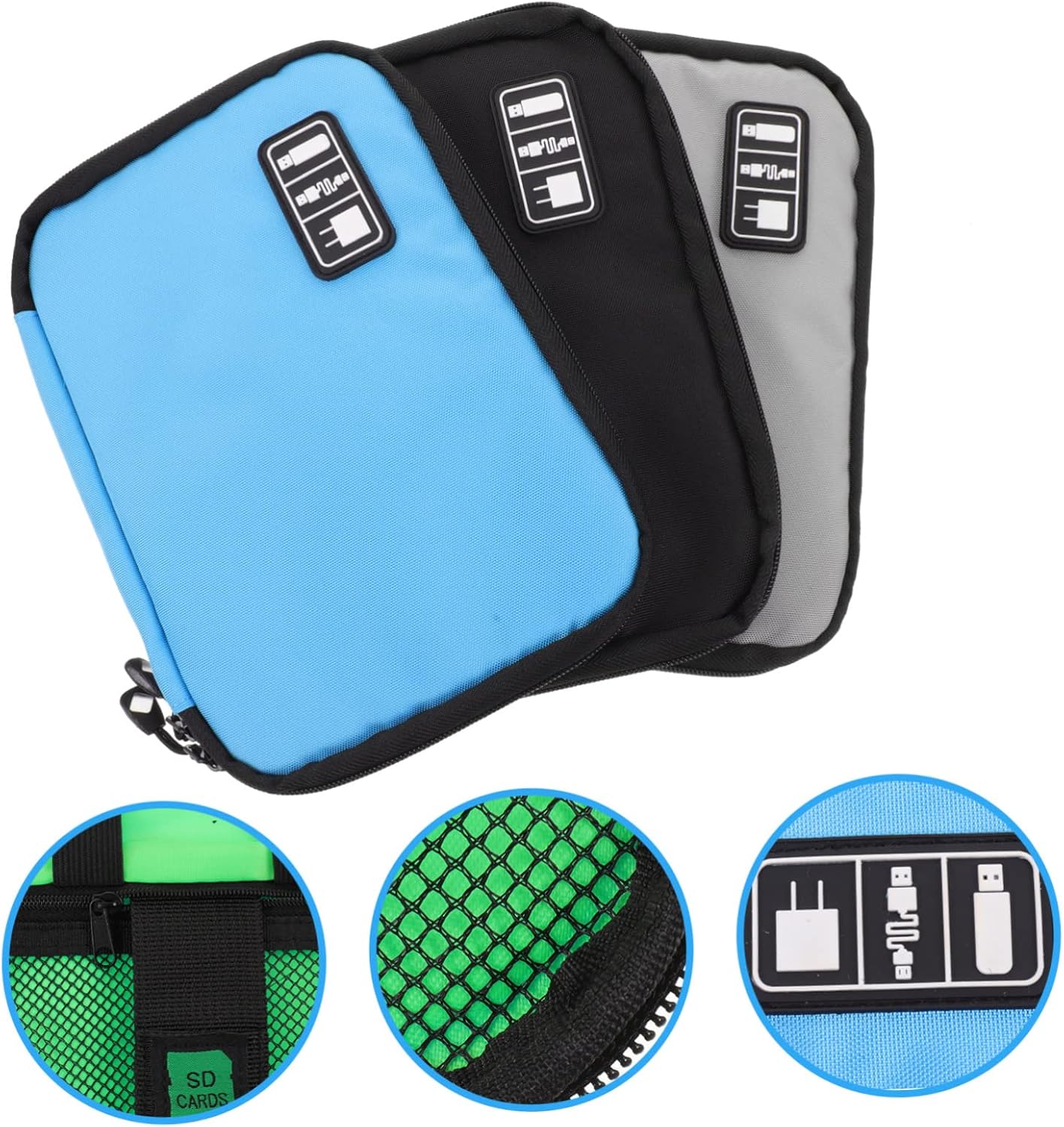 MERRYHAPY 3pcs Portable Electronic Organizer Bag for Cables Chargers and Accessories Travel-friendly Storage for Tech