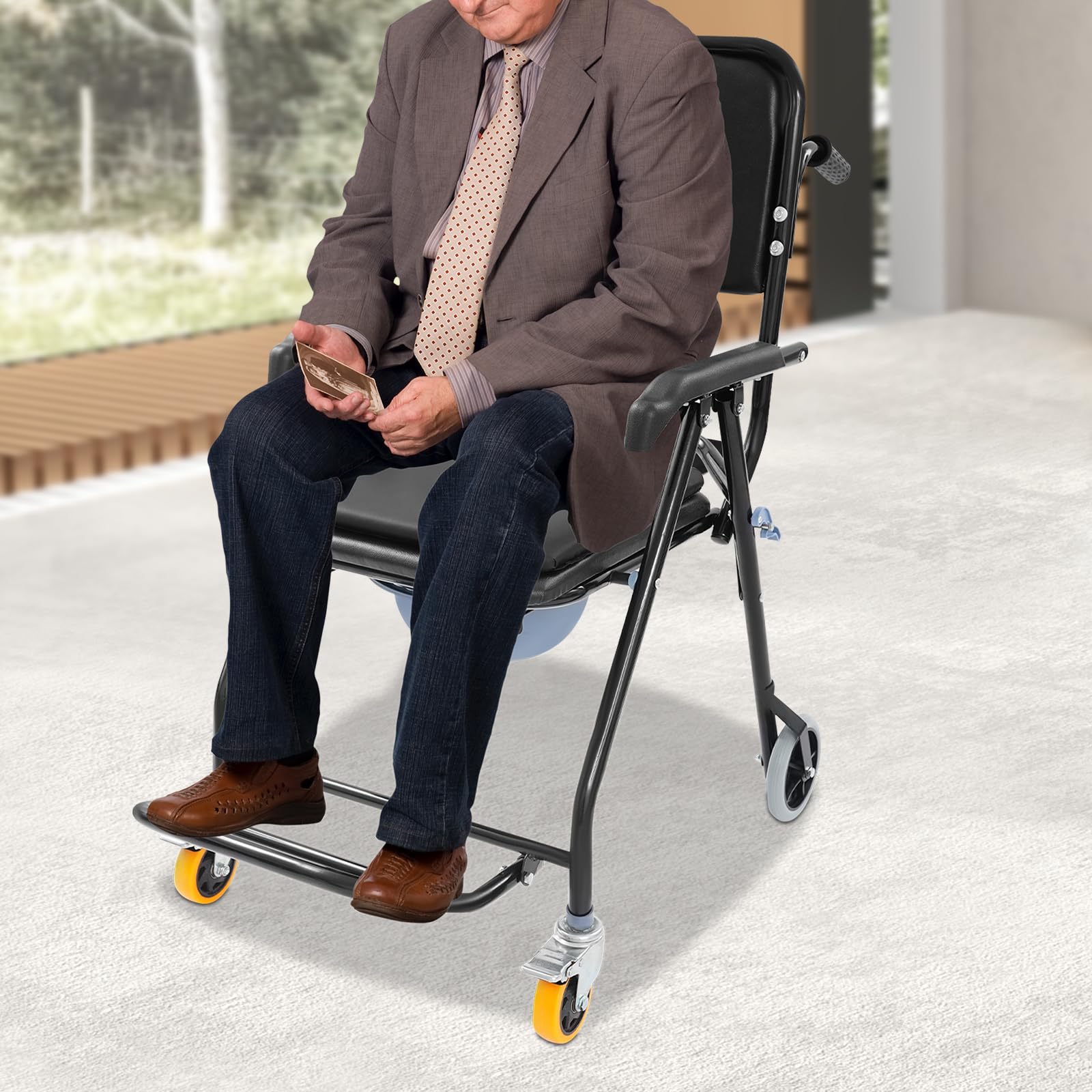 Silla de inodoro, 62 x 58 x 102 cm, elevador de pacientes, silla de ducha, silla de ruedas, silla de baño de cama para el inodoro con brazos, silla de ducha portátil con ruedas se coloca en la cama