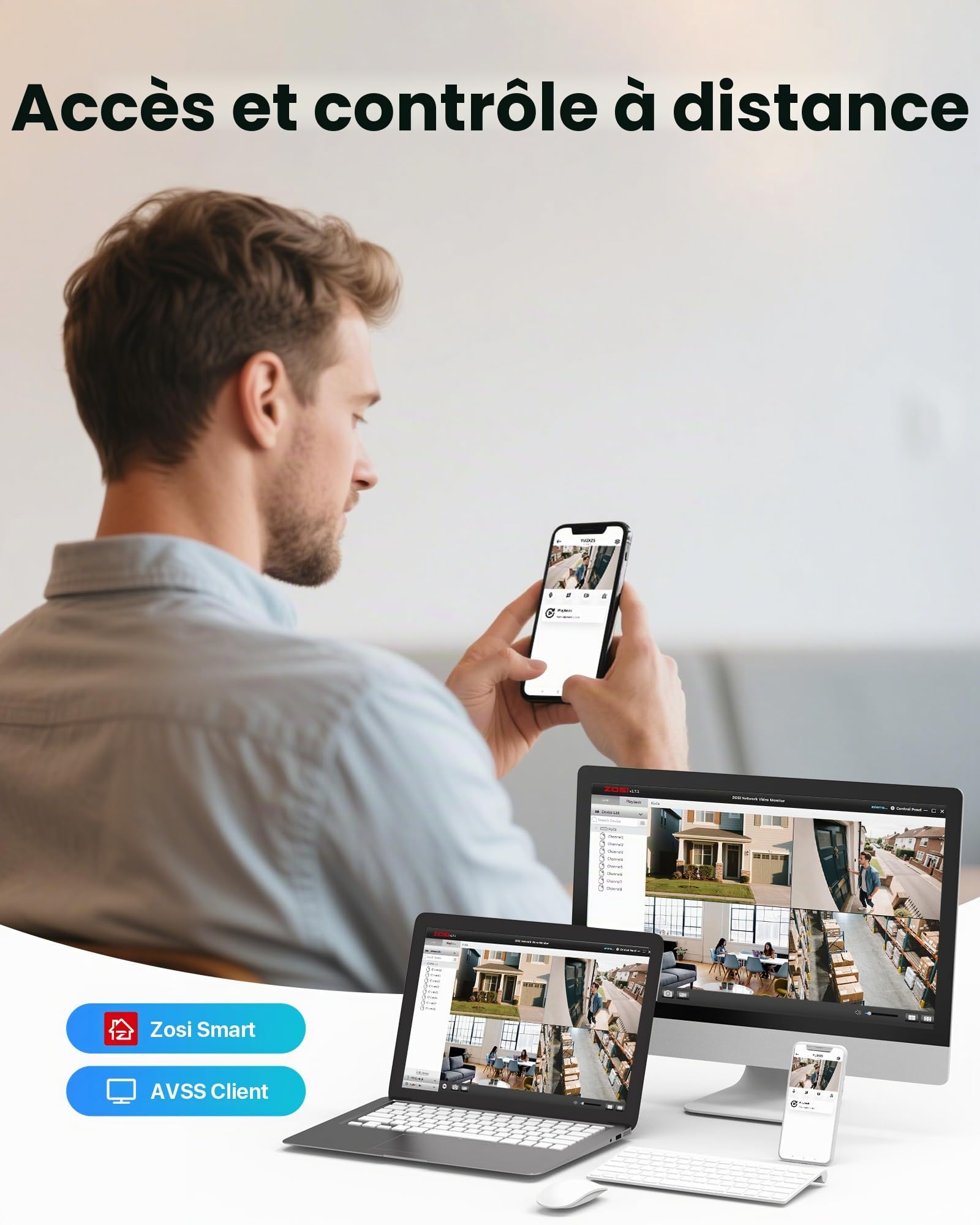 ZOSI 2.5K Kit Camera Surveillance Extérieure PoE NVR 2TB 8CH 5MP | Audio Bidirectionnel, Détection de Personne, Alerte Instantanée et Accès à distance, Vision Nocturne 30 m, C220
