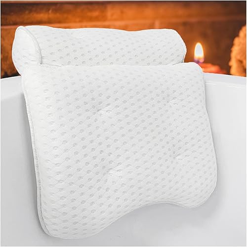 Almohada de baño con 6 ventosas antideslizantes, tela de malla 4D suave, almohadas de bañera para soporte de cuello y espalda, almohada de malla de