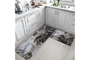 Elegant Black & Gold Marble Kitchen Rugs