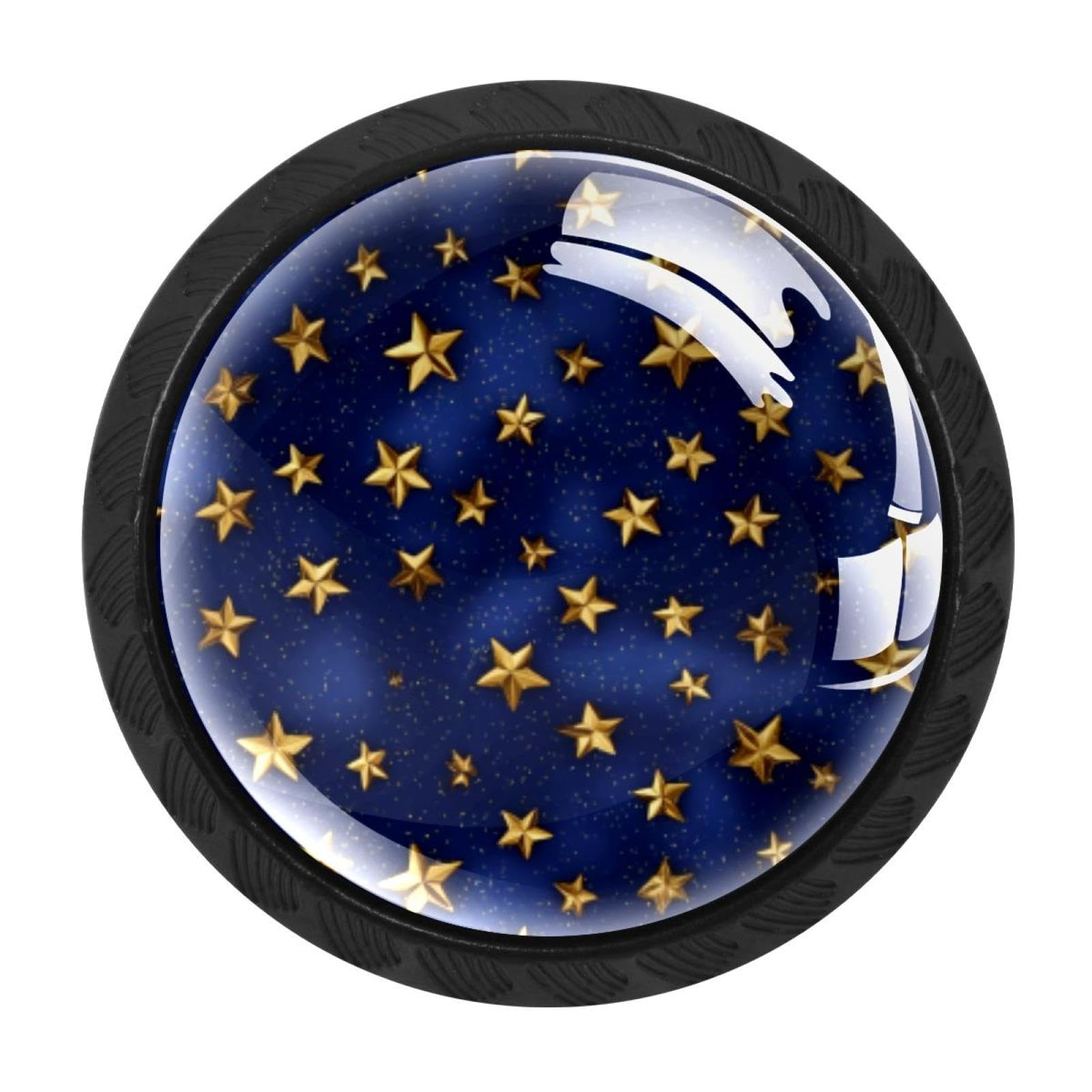 CHENZZZZ 4 Pack Cabinet Handles Black Golden Stars Pattern Blue (1) Cabinet Knobs Draw