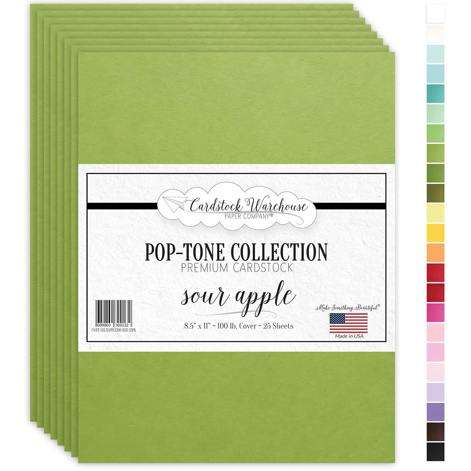 Cardstock Warehouse Paper Company Pop Tone Sour Apple Green - 8.5 x 11" - 100 Lb. / 270 Gsm Matte Premium - 25 Sheets
