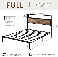 Vista 2 de Base de cama tamaño completo con cabecero, estructura de cama de plataforma metálica con luces LED y estación de carga, almacenamiento debajo
