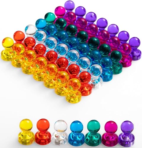 56 imanes coloridos para pizarra blanca | 7 imanes fuertes de colores surtidos | Pasadores magnéticos perfectos para usar como imanes de