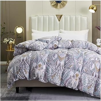 ZTGL Goose Down Comforter Full/Queen Size 950 Fill Power, 100% Cotton Winter Oversized Duvet Insert 1200 Thread Count, Heavyweight Fluffy Premium Textile Extra Warmth,C,160x210cm/2.7kg