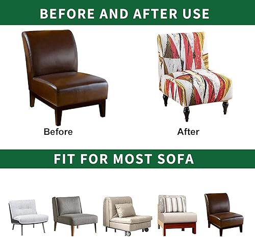 Miniatura 5 de Funda elástica para silla sin brazos, lavable, funda protectora de muebles para silla sin brazos, extraíble con estampado para sala, comedor, hotel